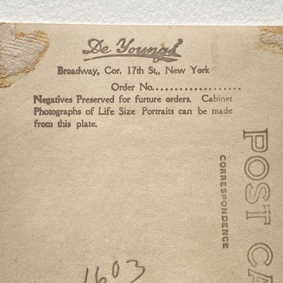 c1910 Young Lady Glasses DeYoung NY Hand Tinted Black White Vintage Postcard - Picture 4 of 5